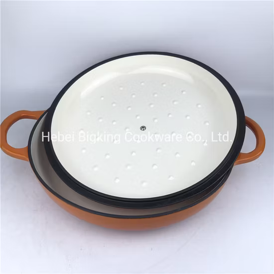  Cacerola de hierro fundido de 3,6 cuartos.  Cazuela de hierro fundido esmaltada de color naranja con asas dobles y tapa