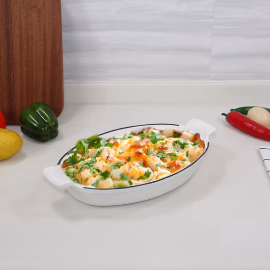 Los pescados forman el plato ovalado modificado para requisitos particulares de la asación de los pescados de la hornada del plato de la hornada del arrabio del esmalte del color